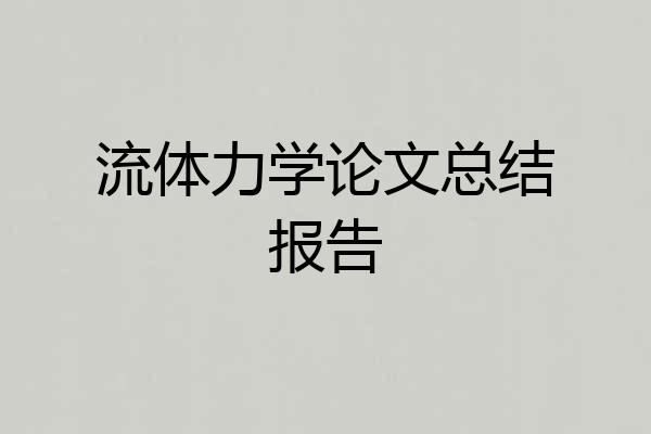 流体力学论文总结报告