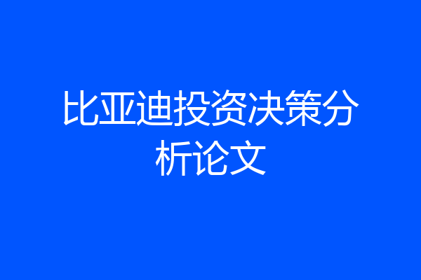 比亚迪投资决策分析论文