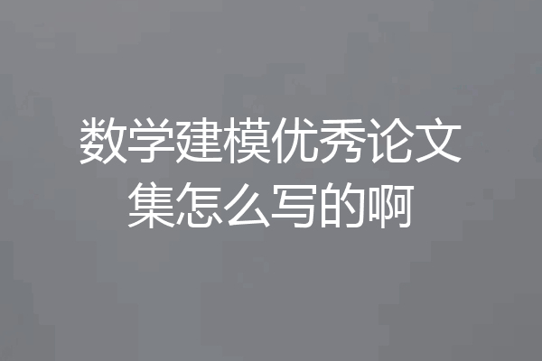 数学建模优秀论文集怎么写的啊