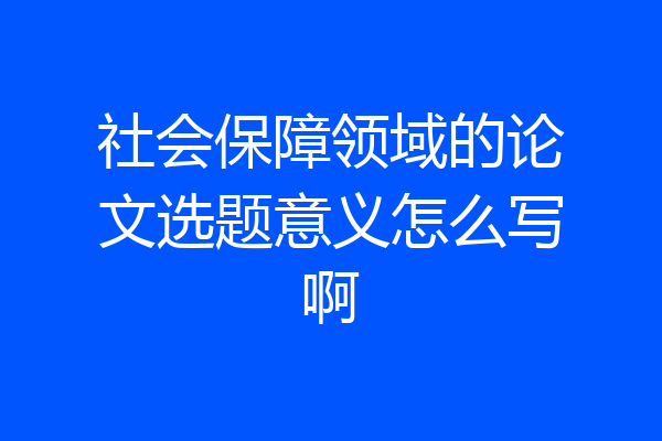 社会保障领域的论文选题意义怎么写啊