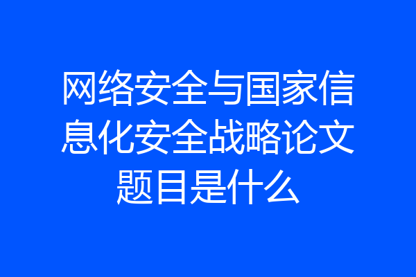 网络安全与国家信息化安全战略论文题目是什么