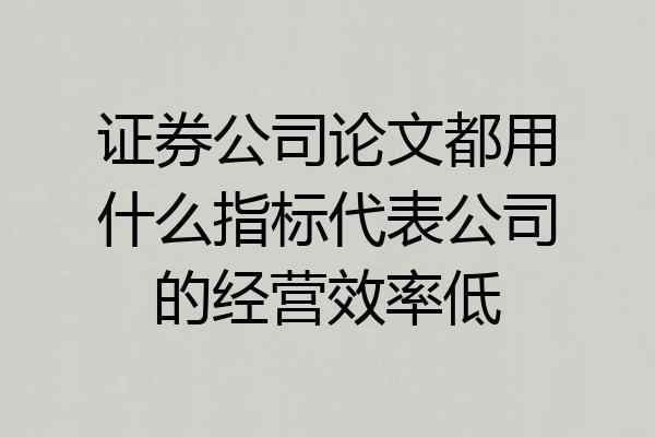 证券公司论文都用什么指标代表公司的经营效率低
