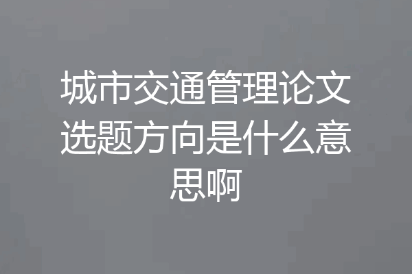 城市交通管理论文选题方向是什么意思啊