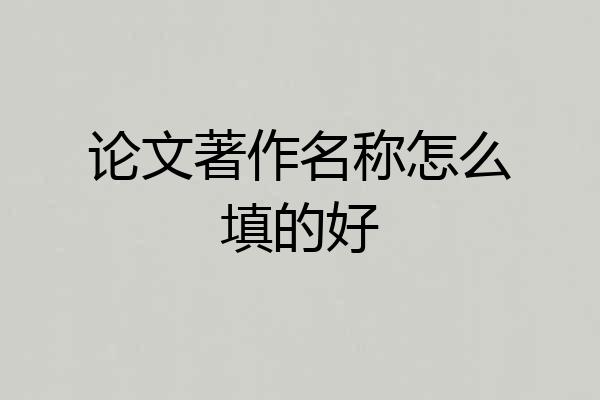 论文著作名称怎么填的好
