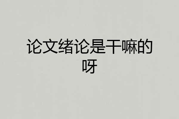 论文绪论是干嘛的呀