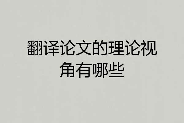 翻译论文的理论视角有哪些