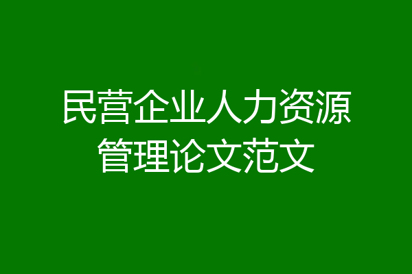 民营企业人力资源管理论文范文