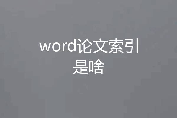 word论文索引是啥