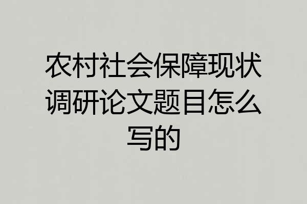 农村社会保障现状调研论文题目怎么写的