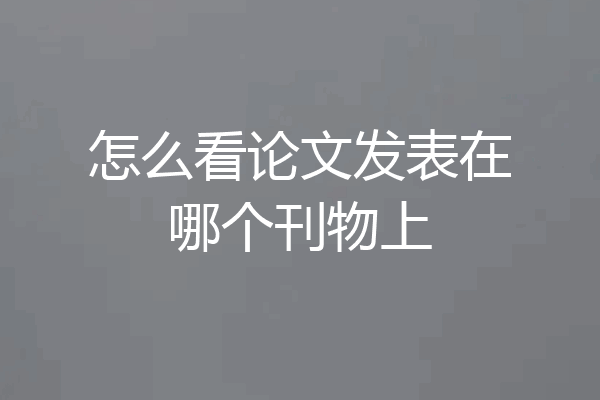怎么看论文发表在哪个刊物上