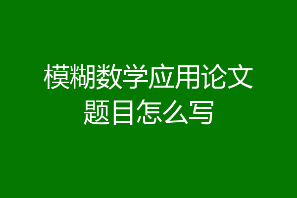 模糊数学应用论文题目怎么写