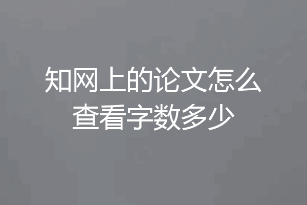 知网上的论文怎么查看字数多少