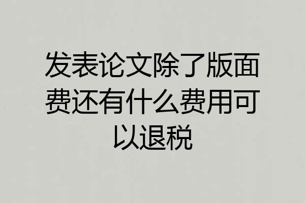 发表论文除了版面费还有什么费用可以退税