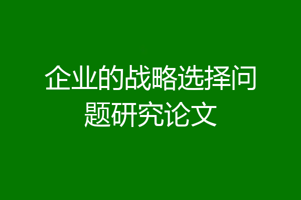 企业的战略选择问题研究论文