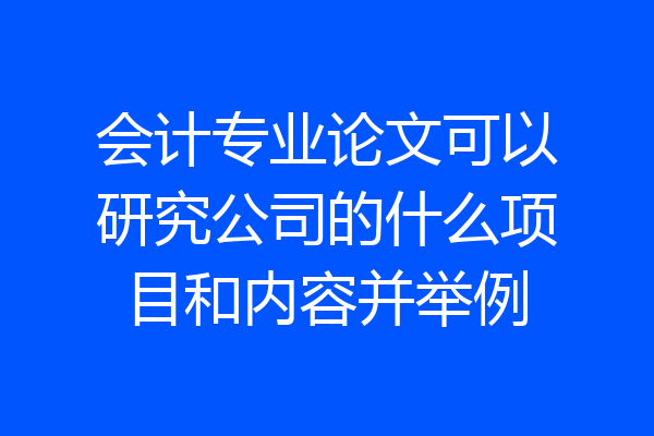 会计专业论文可以研究公司的什么项目和内容并举例