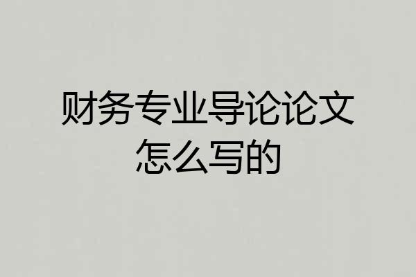 财务专业导论论文怎么写的