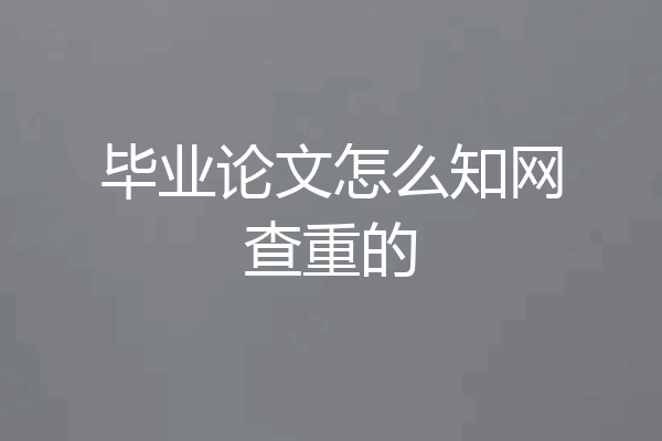 毕业论文怎么知网查重的