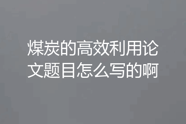 煤炭的高效利用论文题目怎么写的啊