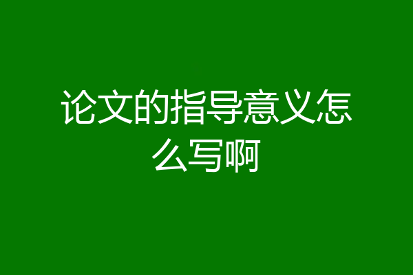 论文的指导意义怎么写啊