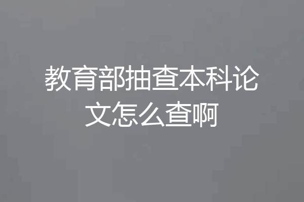 教育部抽查本科论文怎么查啊