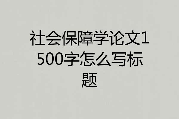 社会保障学论文1500字怎么写标题