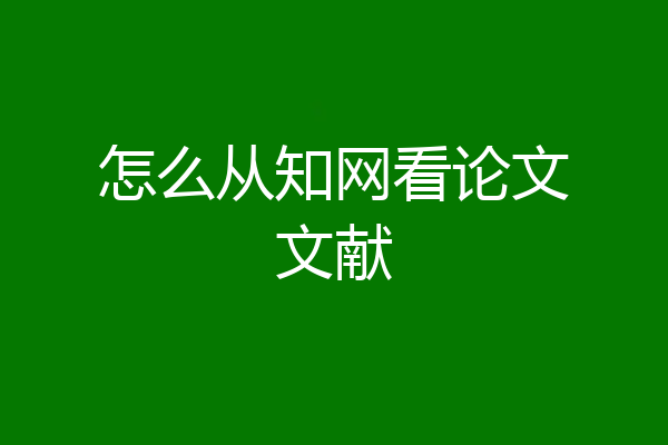 怎么从知网看论文文献