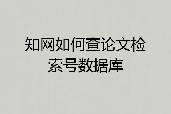 知网如何查论文检索号数据库