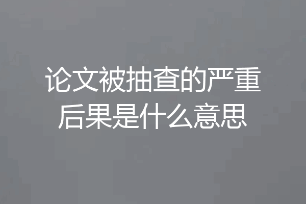论文被抽查的严重后果是什么意思