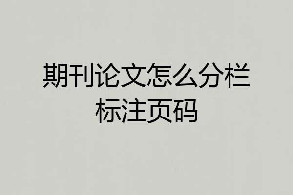 期刊论文怎么分栏标注页码