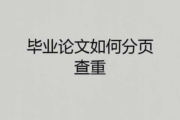 毕业论文如何分页查重