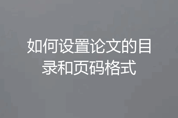 如何设置论文的目录和页码格式