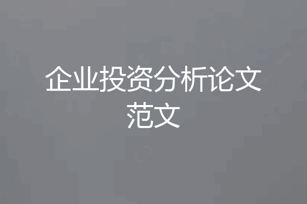 企业投资分析论文范文