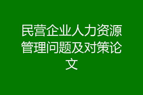 民营企业人力资源管理问题及对策论文