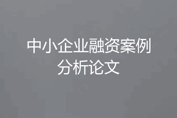 中小企业融资案例分析论文