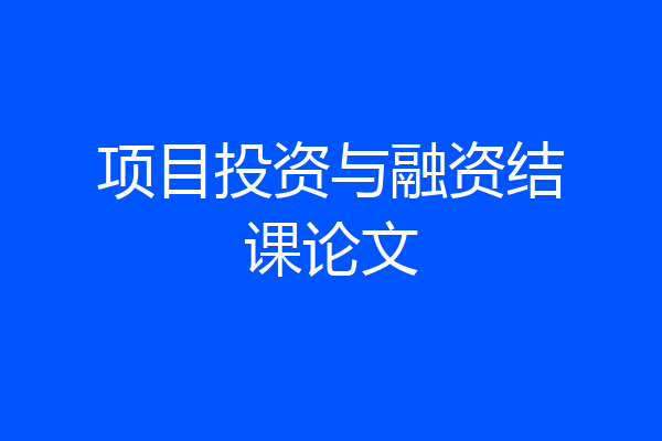 项目投资与融资结课论文