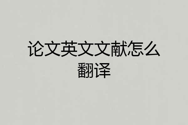 论文英文文献怎么翻译