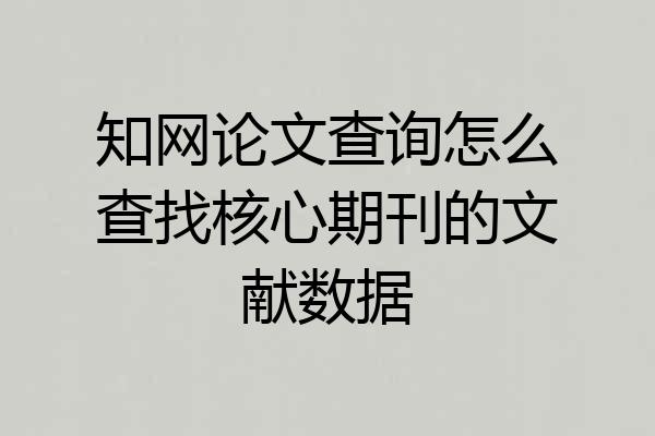知网论文查询怎么查找核心期刊的文献数据