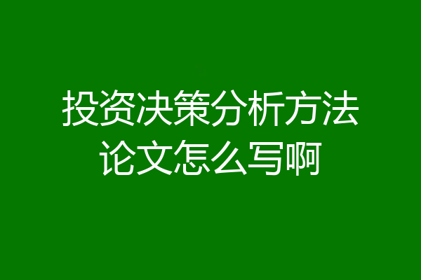 投资决策分析方法论文怎么写啊