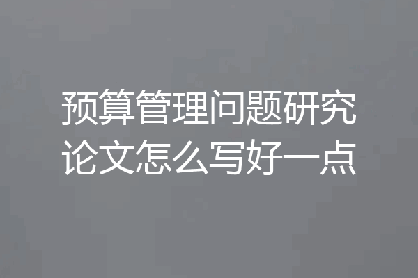 预算管理问题研究论文怎么写好一点