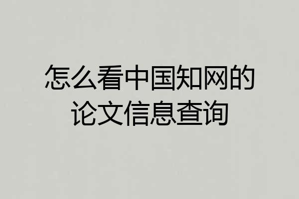 怎么看中国知网的论文信息查询