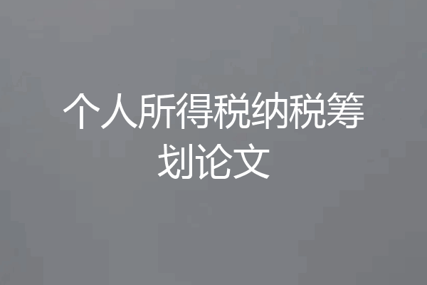 个人所得税纳税筹划论文