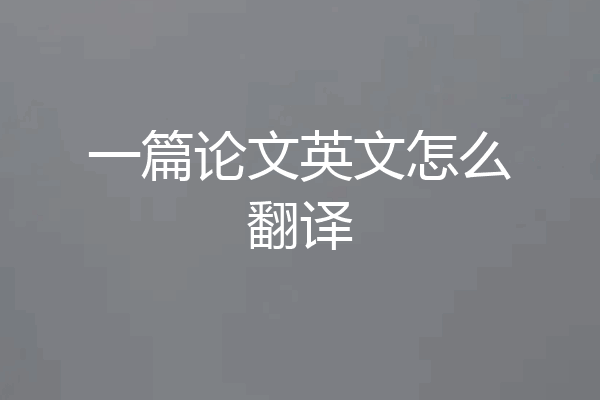 一篇论文英文怎么翻译