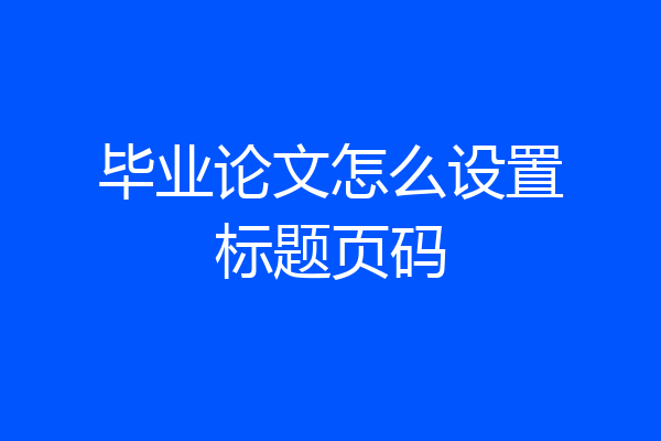 毕业论文怎么设置标题页码