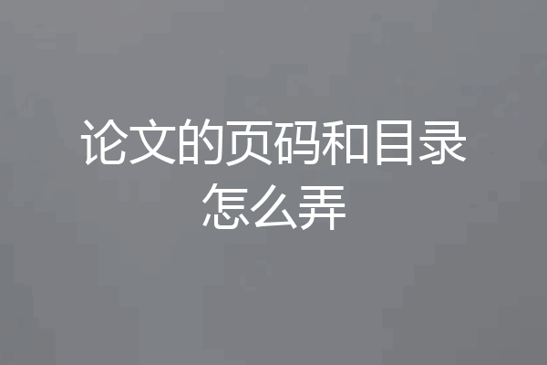 论文的页码和目录怎么弄