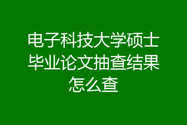 电子科技大学硕士毕业论文抽查结果怎么查