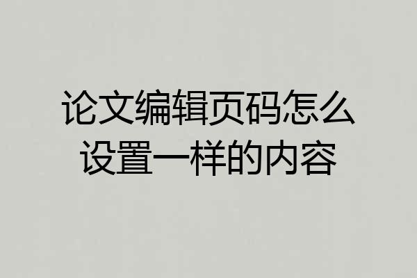 论文编辑页码怎么设置一样的内容