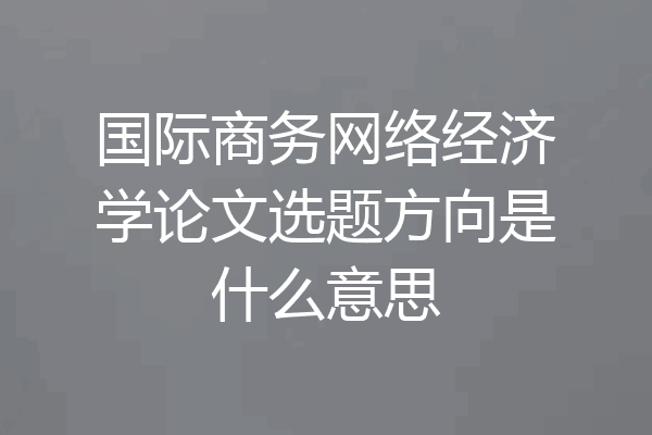 国际商务网络经济学论文选题方向是什么意思