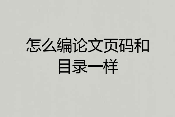 怎么编论文页码和目录一样