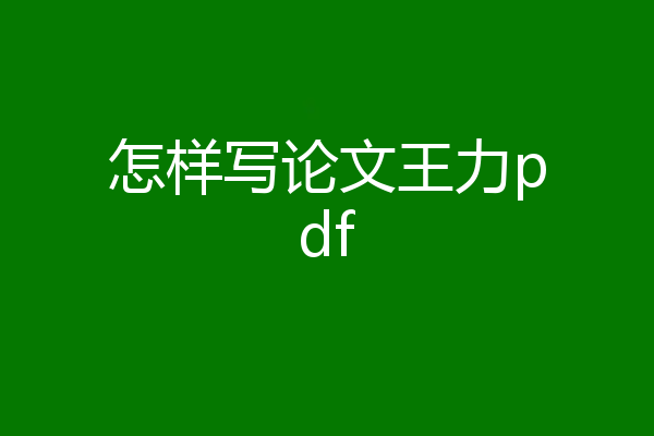 怎样写论文王力pdf