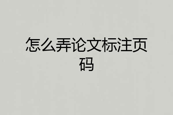怎么弄论文标注页码